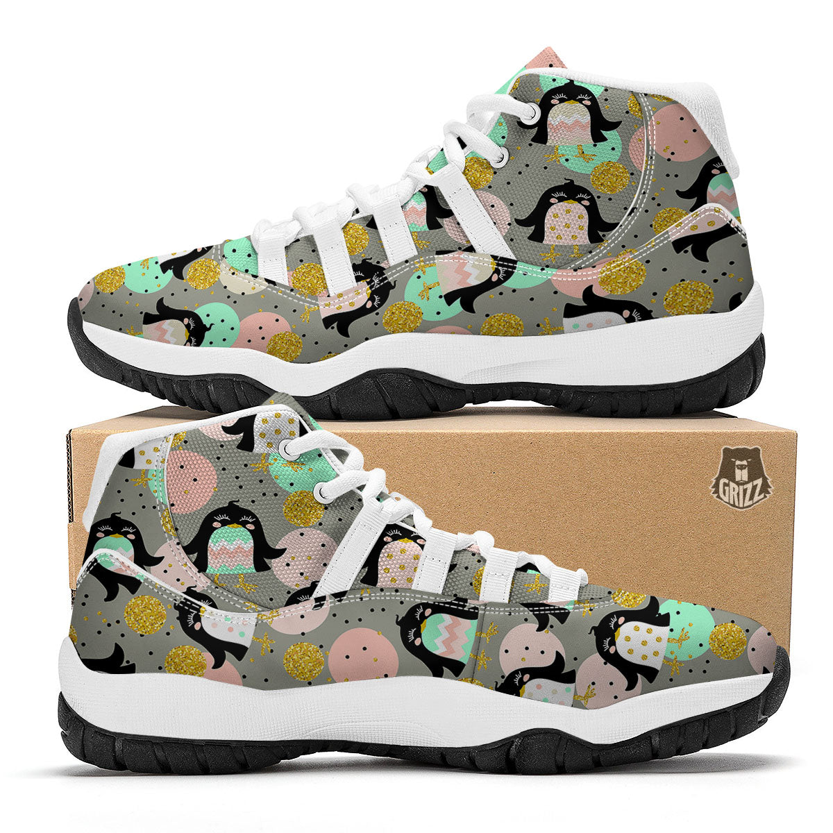 Penguin Pink Polka Print Pattern White Bball Shoes-grizzshop