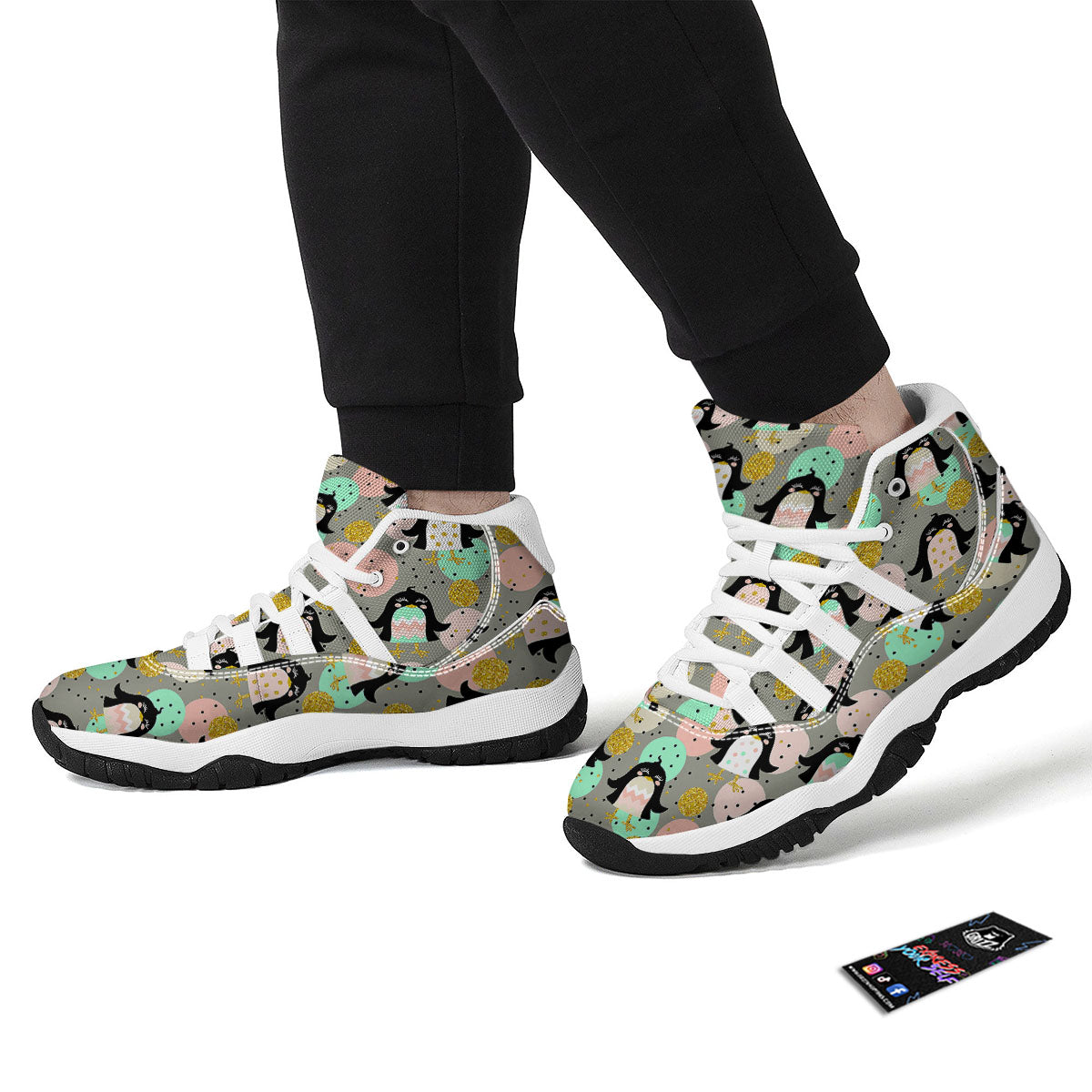 Penguin Pink Polka Print Pattern White Bball Shoes-grizzshop