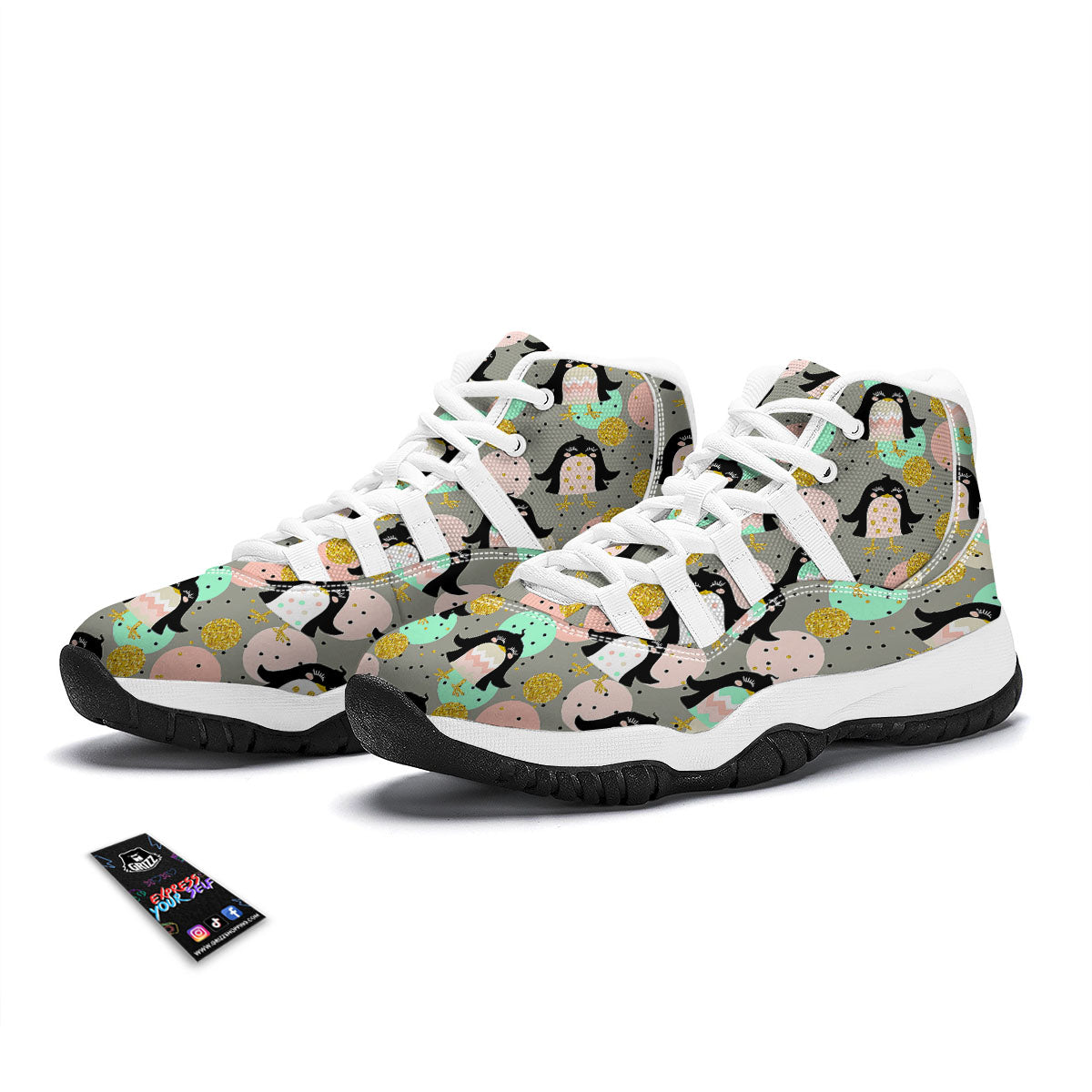 Penguin Pink Polka Print Pattern White Bball Shoes-grizzshop
