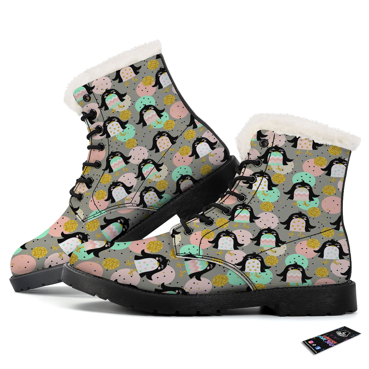 Penguin Pink Polka Print Pattern Winter Boots-grizzshop