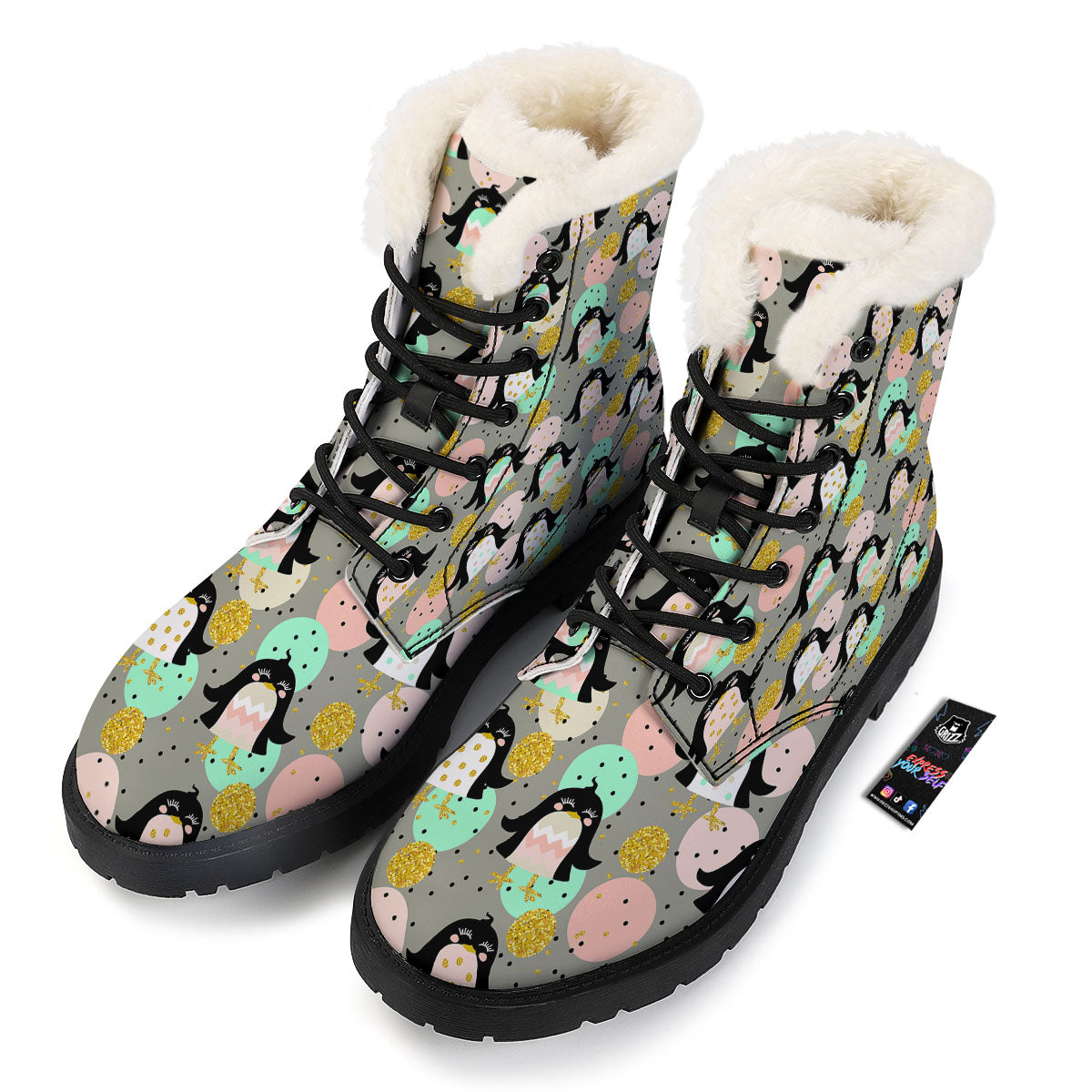 Penguin Pink Polka Print Pattern Winter Boots-grizzshop