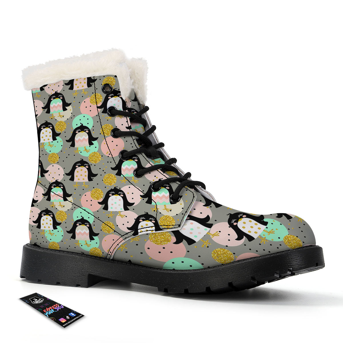Penguin Pink Polka Print Pattern Winter Boots-grizzshop