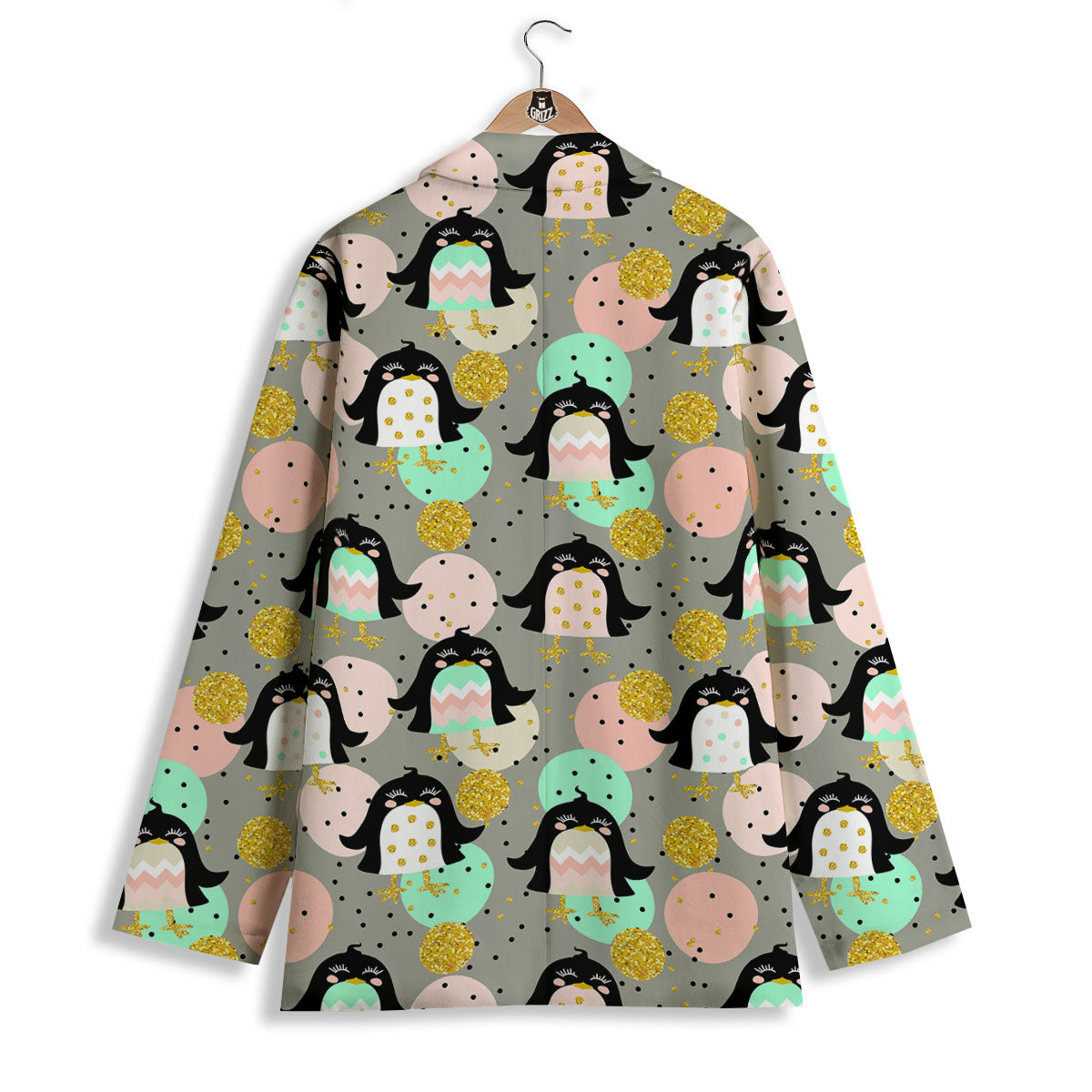 Penguin Pink Polka Print Pattern Women's Blazer-grizzshop