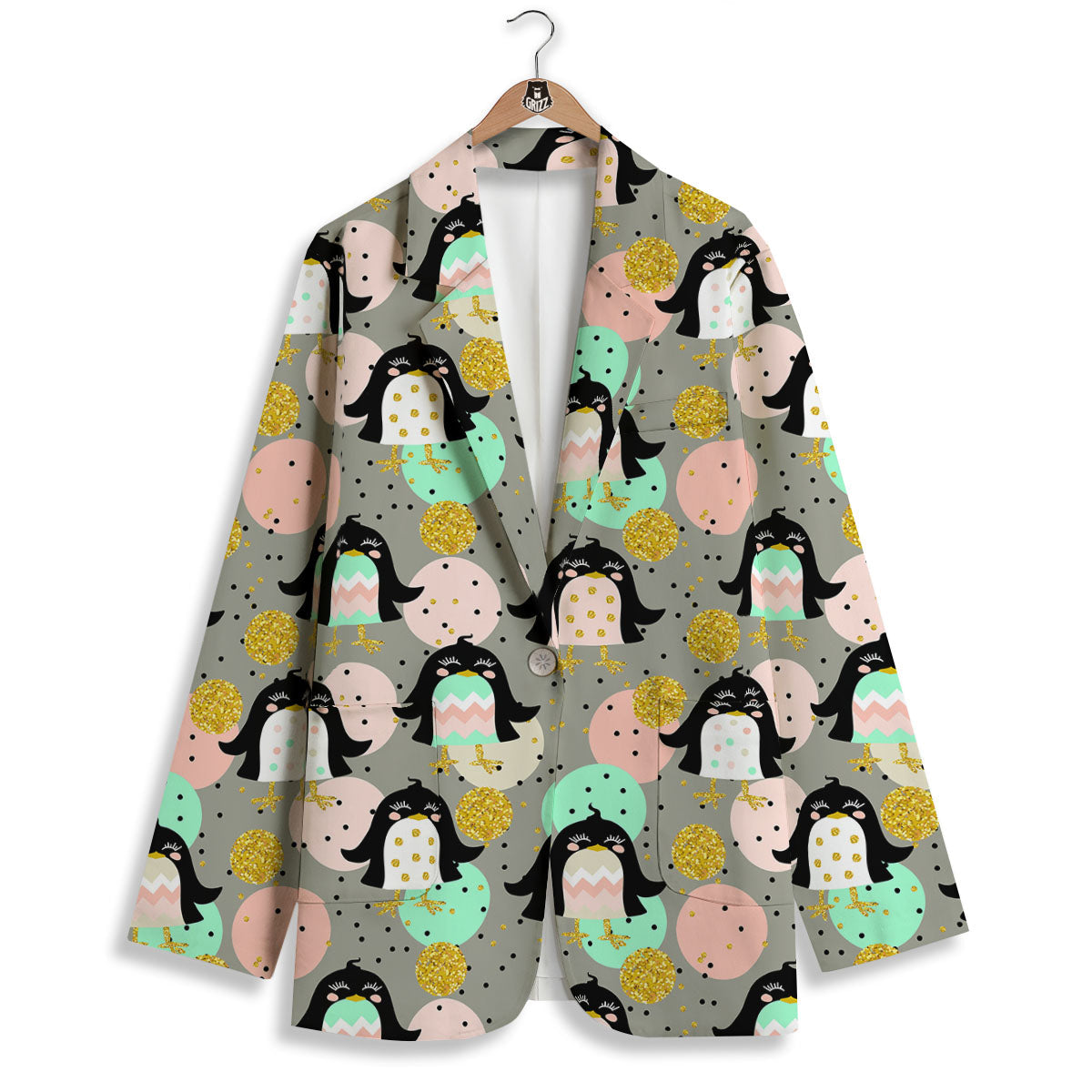 Penguin Pink Polka Print Pattern Women's Blazer-grizzshop