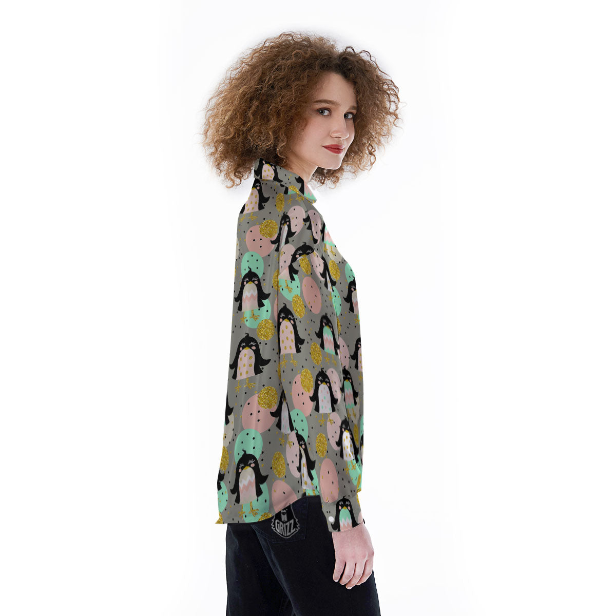 Penguin Pink Polka Print Pattern Women's Long Sleeve Shirts-grizzshop