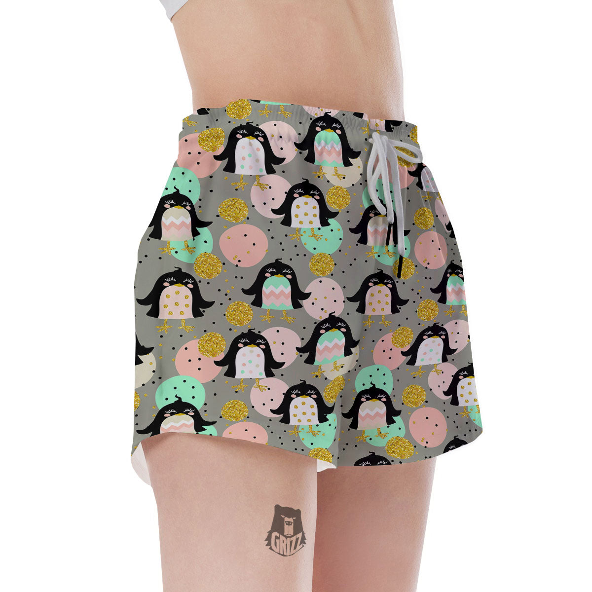 Penguin Pink Polka Print Pattern Women's Shorts-grizzshop