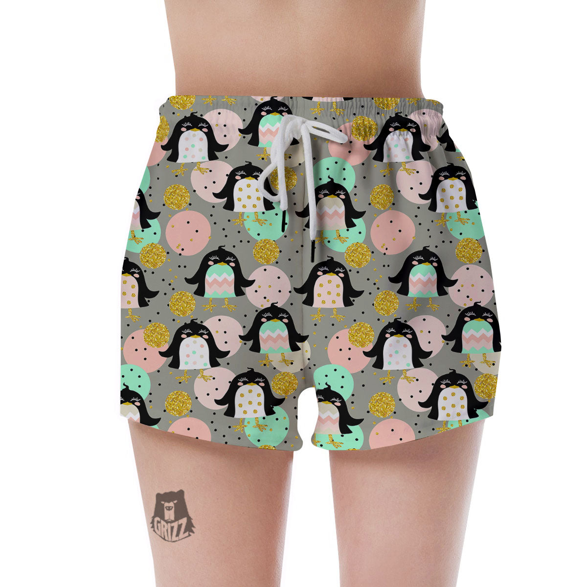 Penguin Pink Polka Print Pattern Women's Shorts-grizzshop