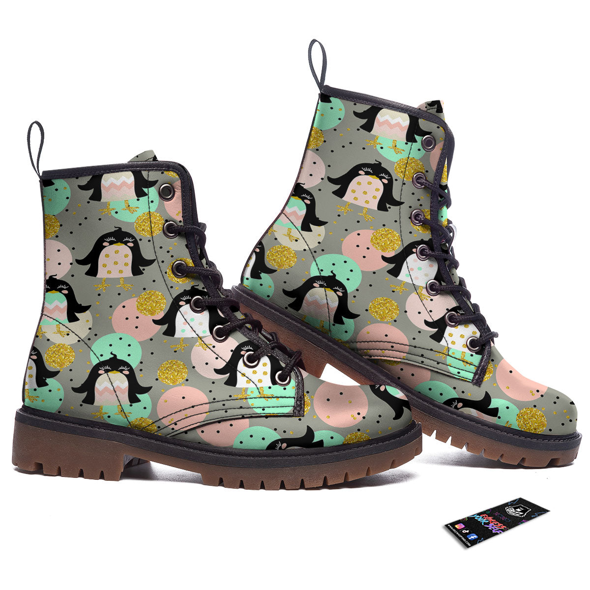 Penguin Pink Polka Print Pattern Work Boots-grizzshop