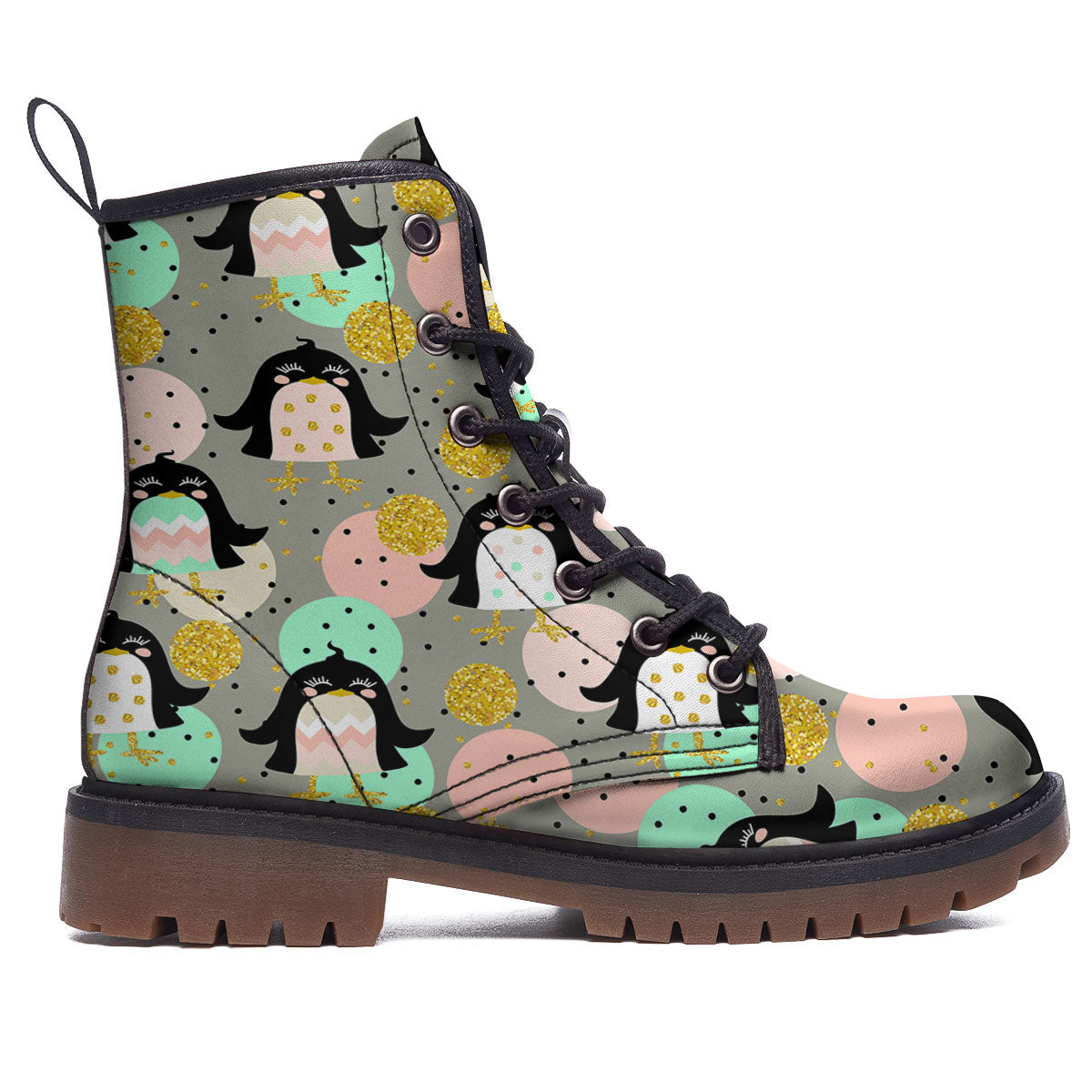 Penguin Pink Polka Print Pattern Work Boots-grizzshop