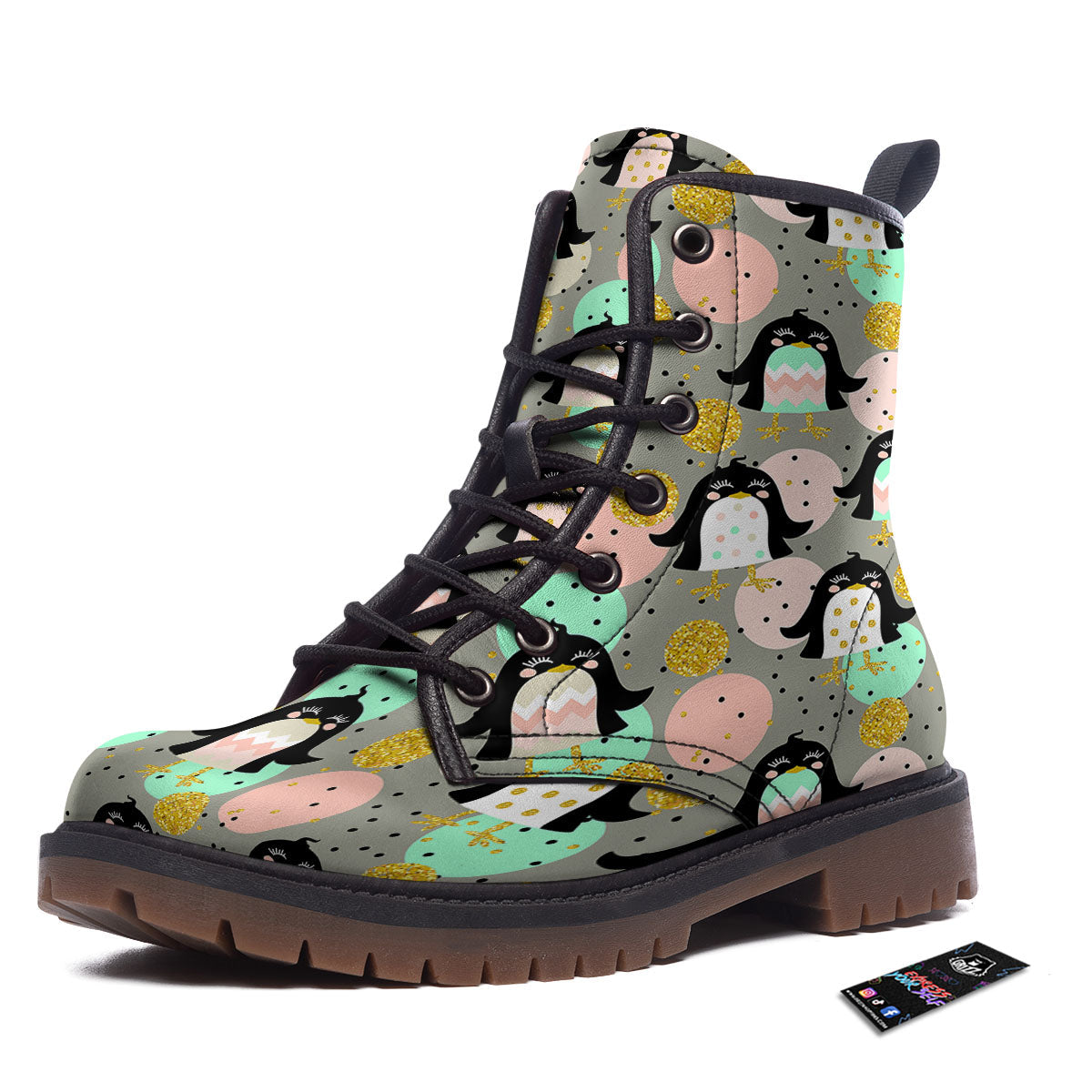 Penguin Pink Polka Print Pattern Work Boots-grizzshop