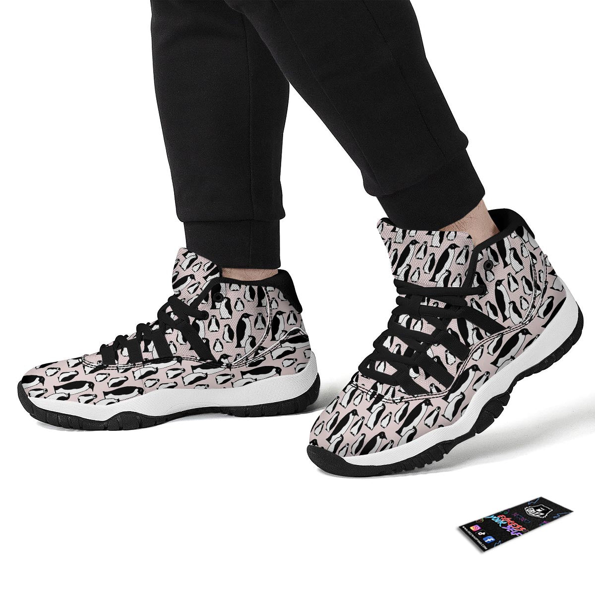 Penguin Print Pattern Black Bball Shoes-grizzshop