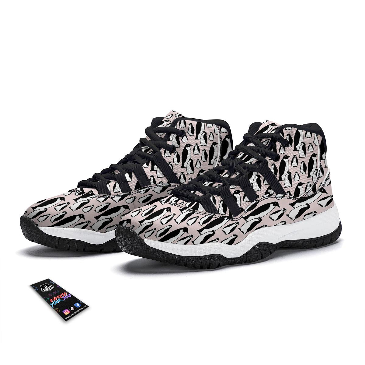 Penguin Print Pattern Black Bball Shoes-grizzshop