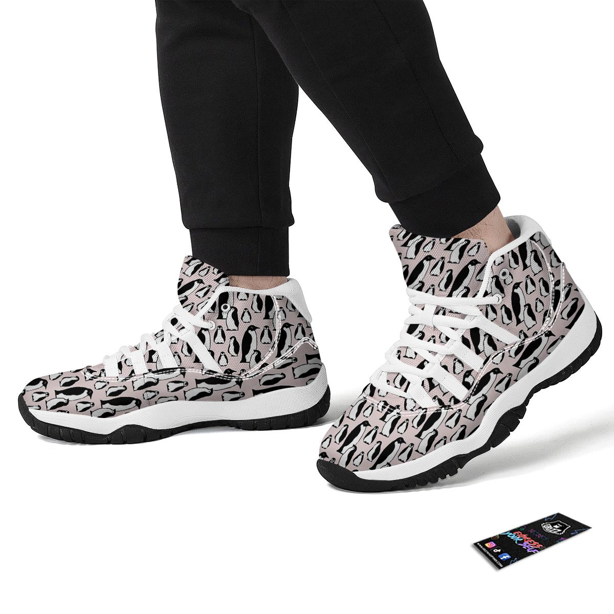 Penguin Print Pattern White Bball Shoes-grizzshop