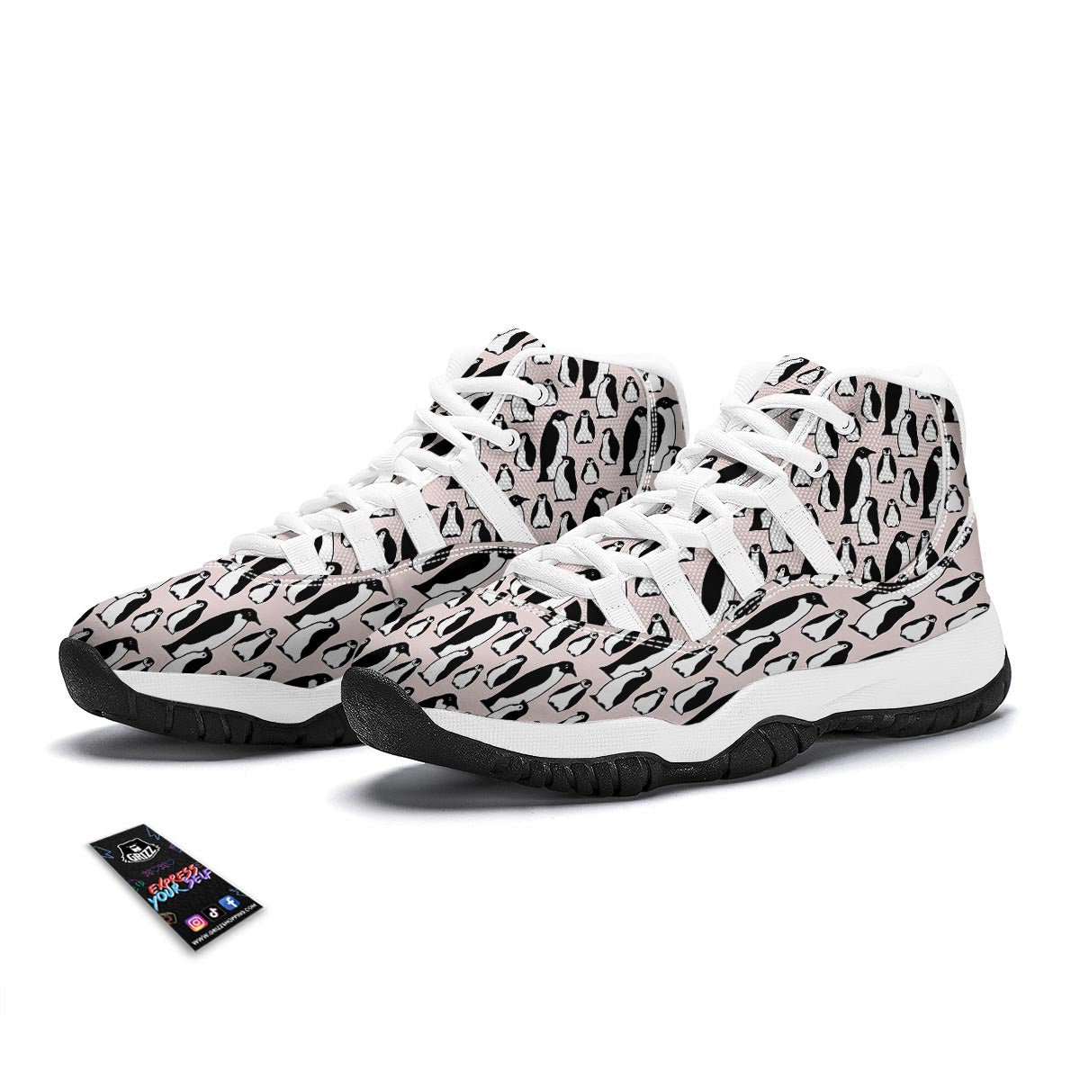 Penguin Print Pattern White Bball Shoes-grizzshop