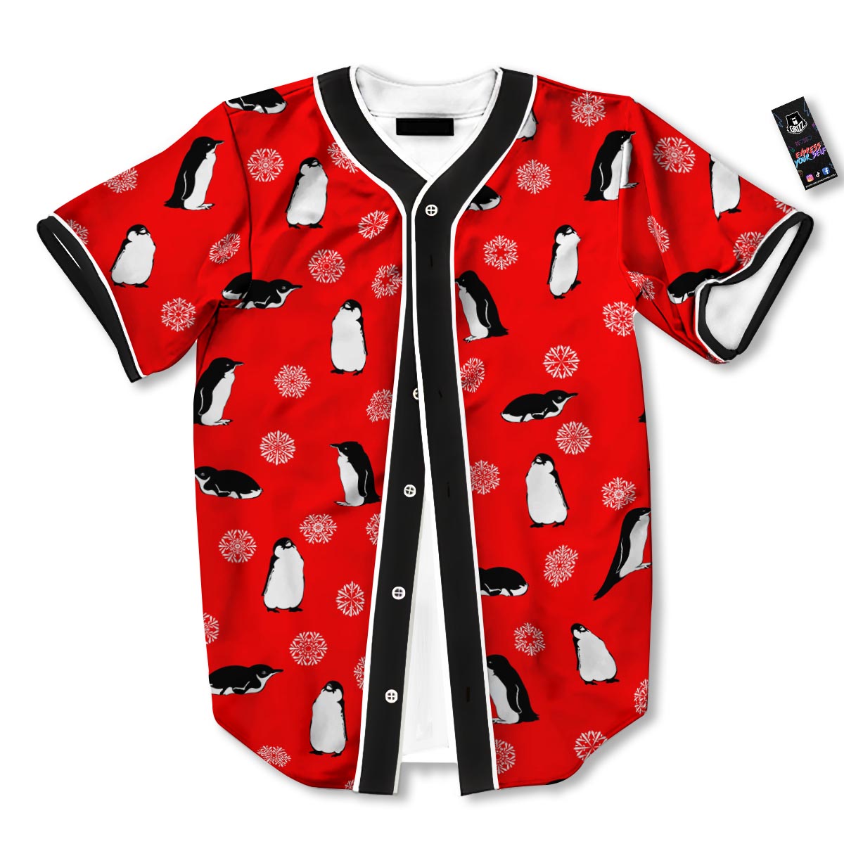 Penguin Red Snow Print Pattern Baseball Jersey-grizzshop