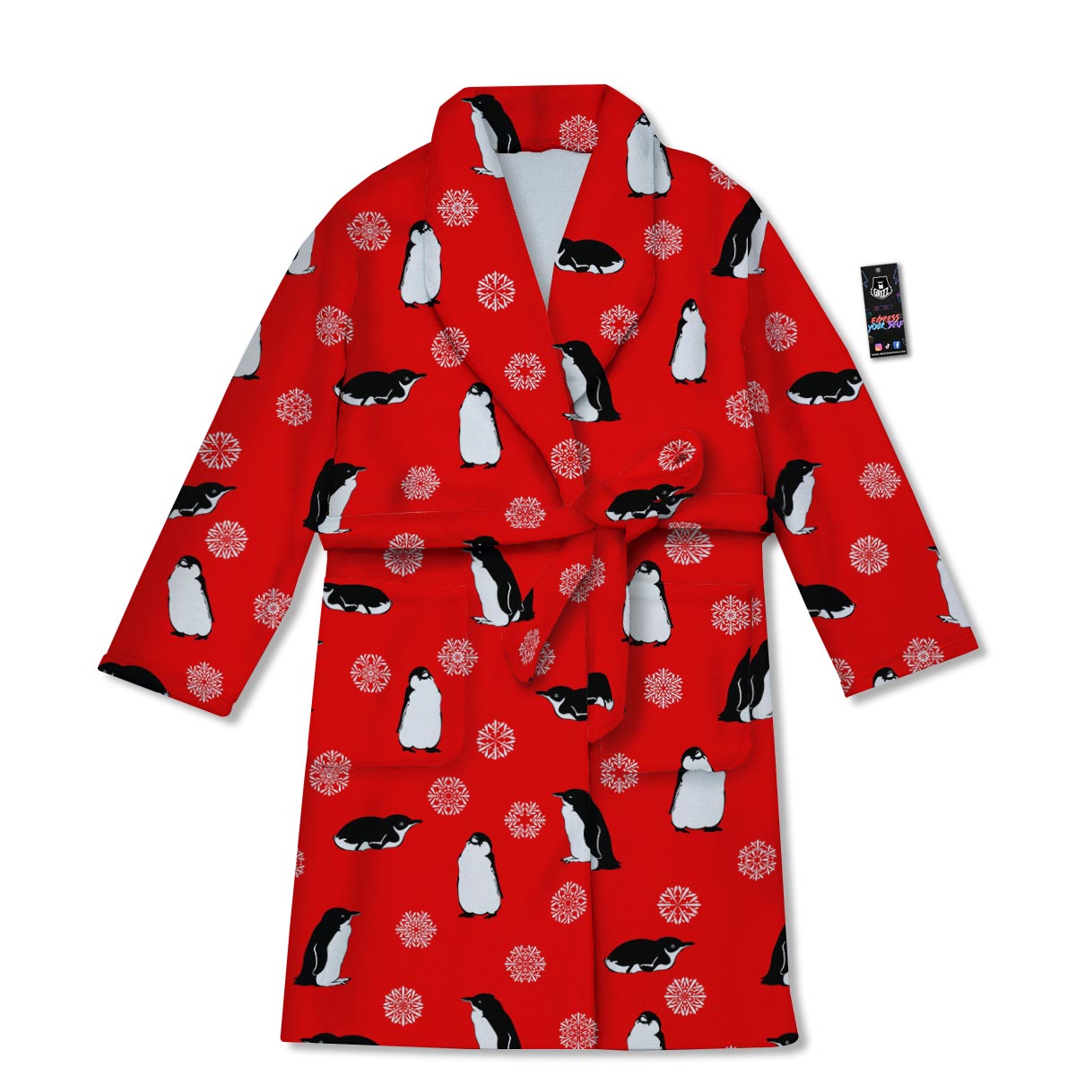 Penguin Red Snow Print Pattern Bathrobe-grizzshop