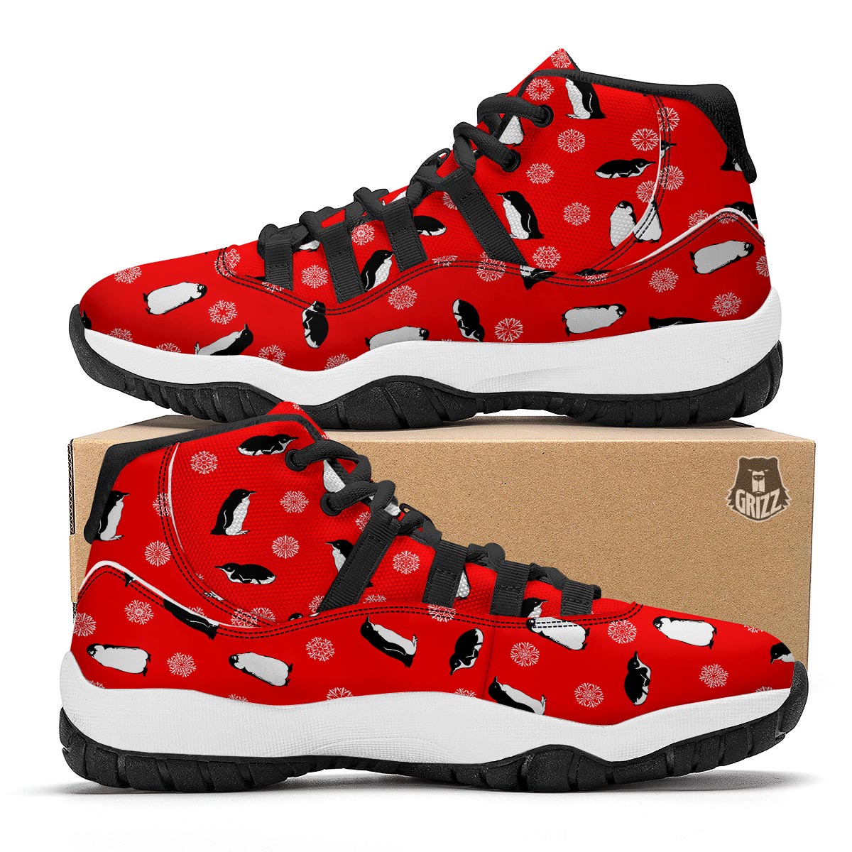 Penguin Red Snow Print Pattern Black Bball Shoes-grizzshop