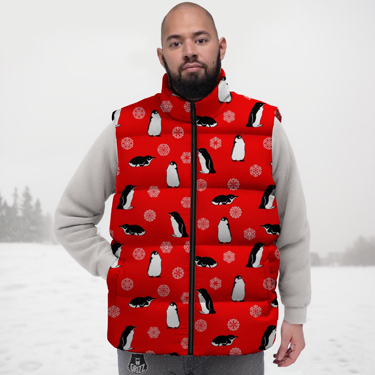 Penguin Red Snow Print Pattern Down Vest