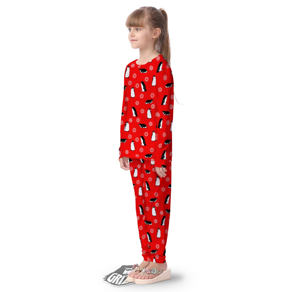 Penguin Red Snow Print Pattern Kid's Pajamas-grizzshop