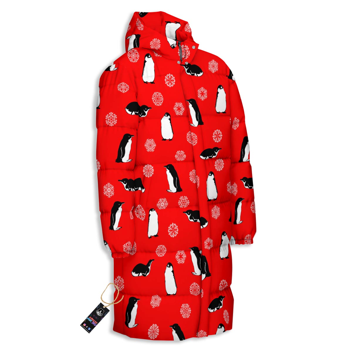 Penguin Red Snow Print Pattern Long Down Jacket-grizzshop