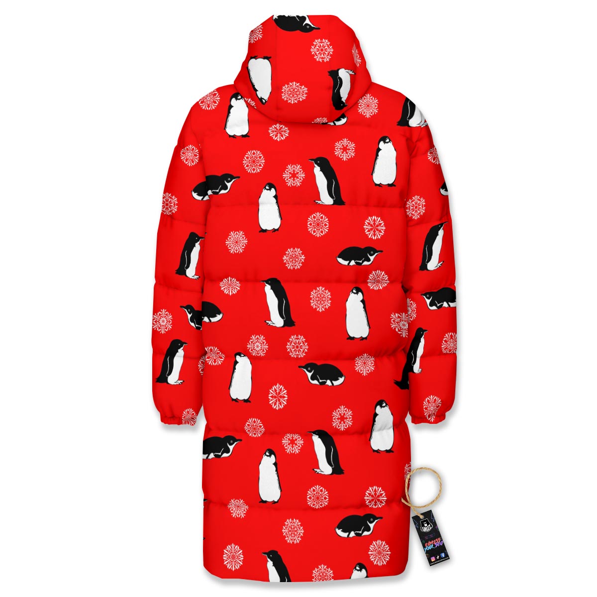 Penguin Red Snow Print Pattern Long Down Jacket-grizzshop