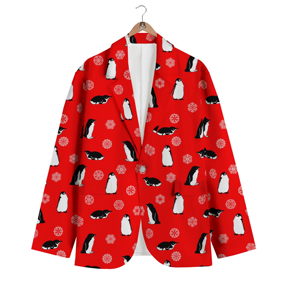 Penguin Red Snow Print Pattern Men's Blazer-grizzshop