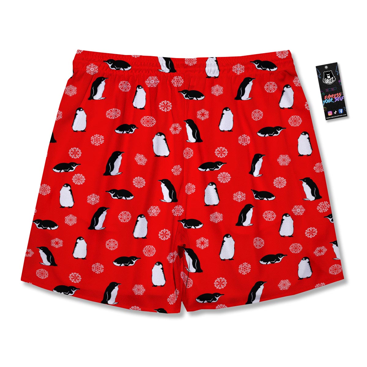 Penguin Red Snow Print Pattern Men's Running Shorts-grizzshop
