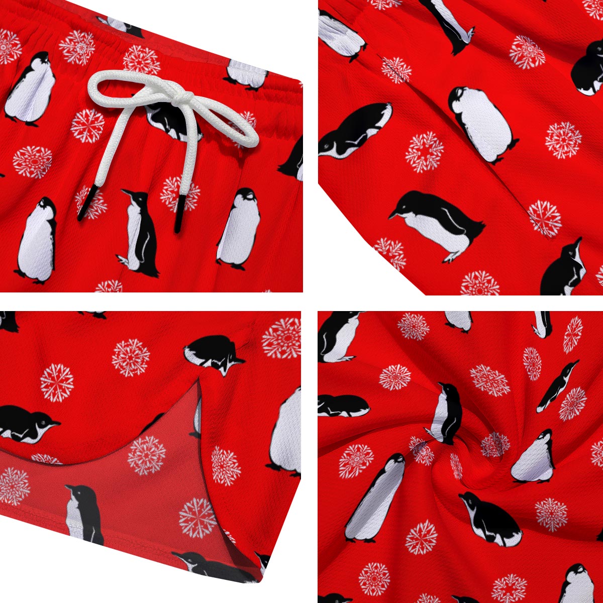 Penguin Red Snow Print Pattern Men's Running Shorts-grizzshop