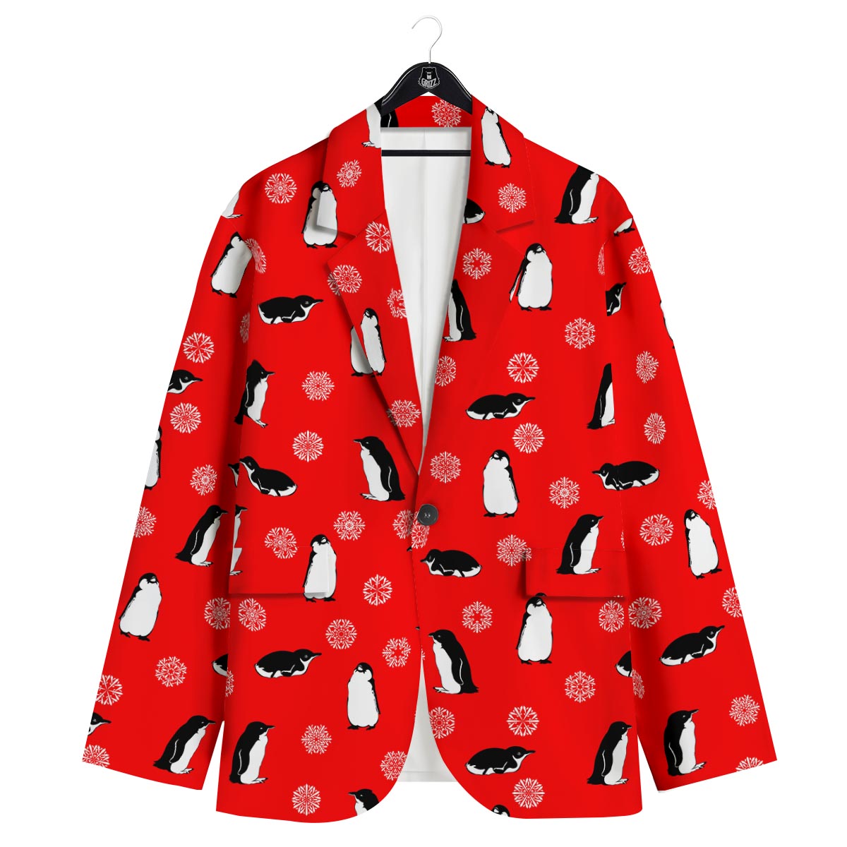 Penguin Red Snow Print Pattern Men's Sport Coat-grizzshop