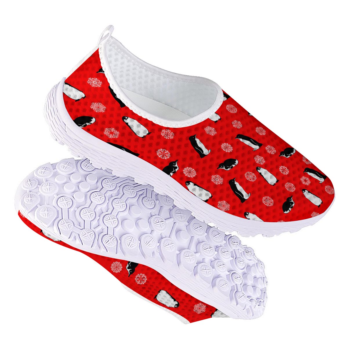 Penguin Red Snow Print Pattern Nurse Shoes-grizzshop