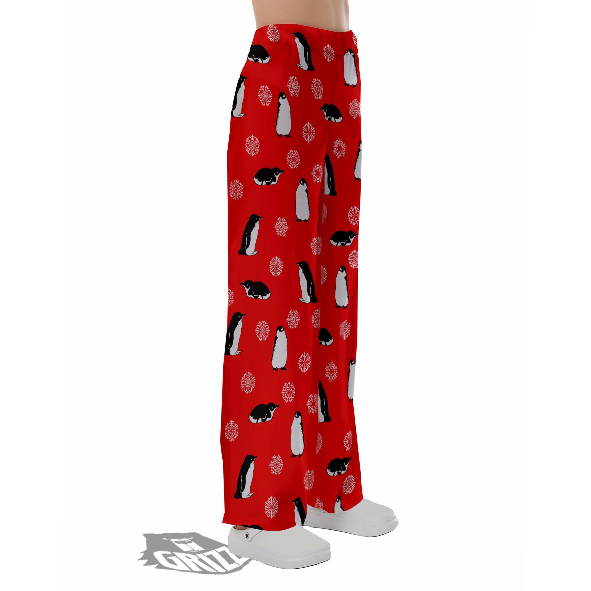 Penguin Red Snow Print Pattern Pajama Pants-grizzshop