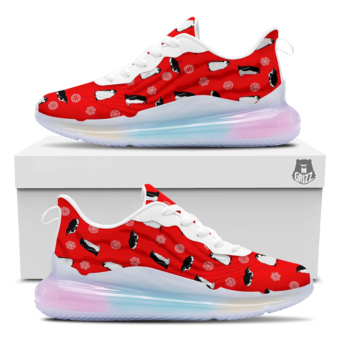 Penguin Red Snow Print Pattern Running Sneakers-grizzshop