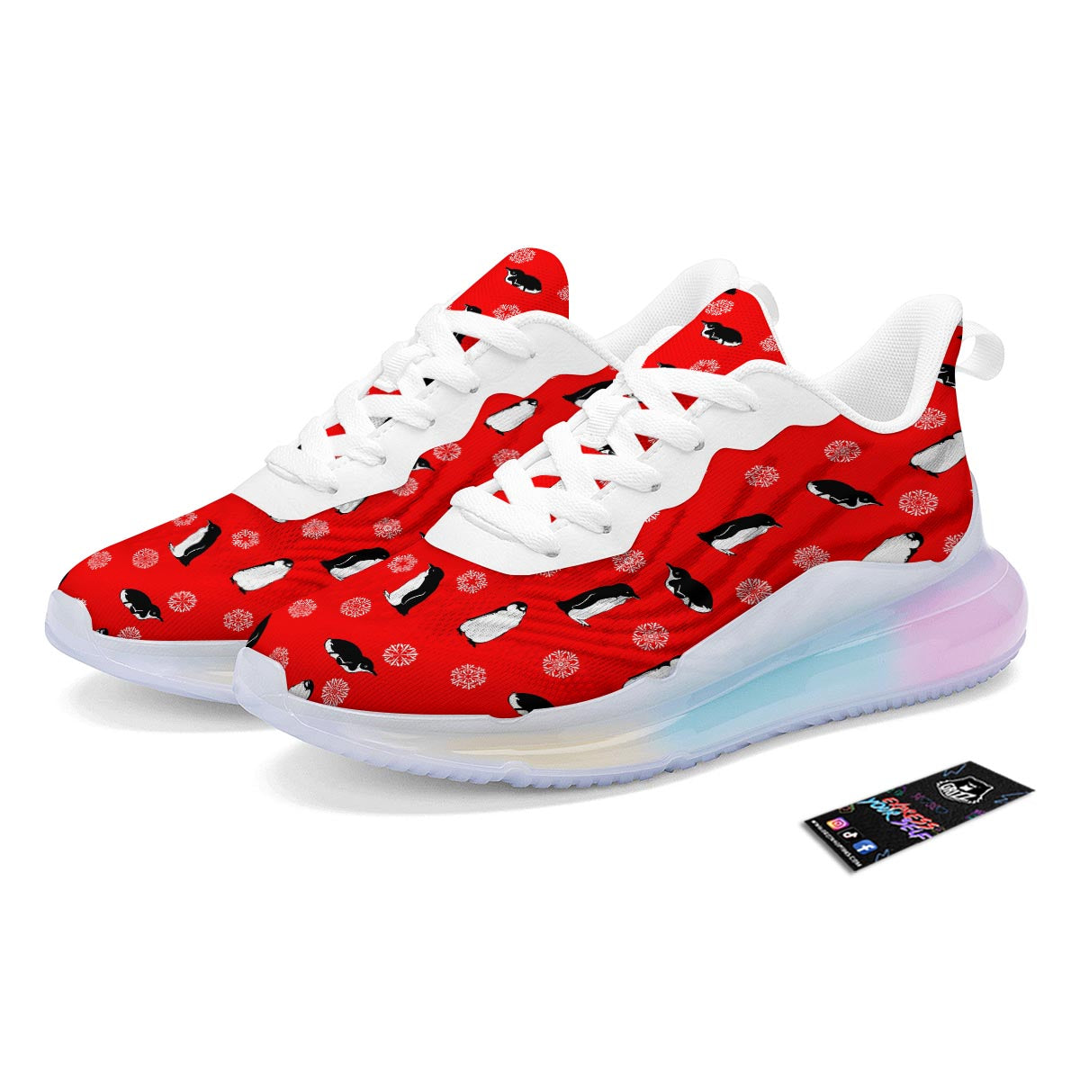 Penguin Red Snow Print Pattern Running Sneakers-grizzshop