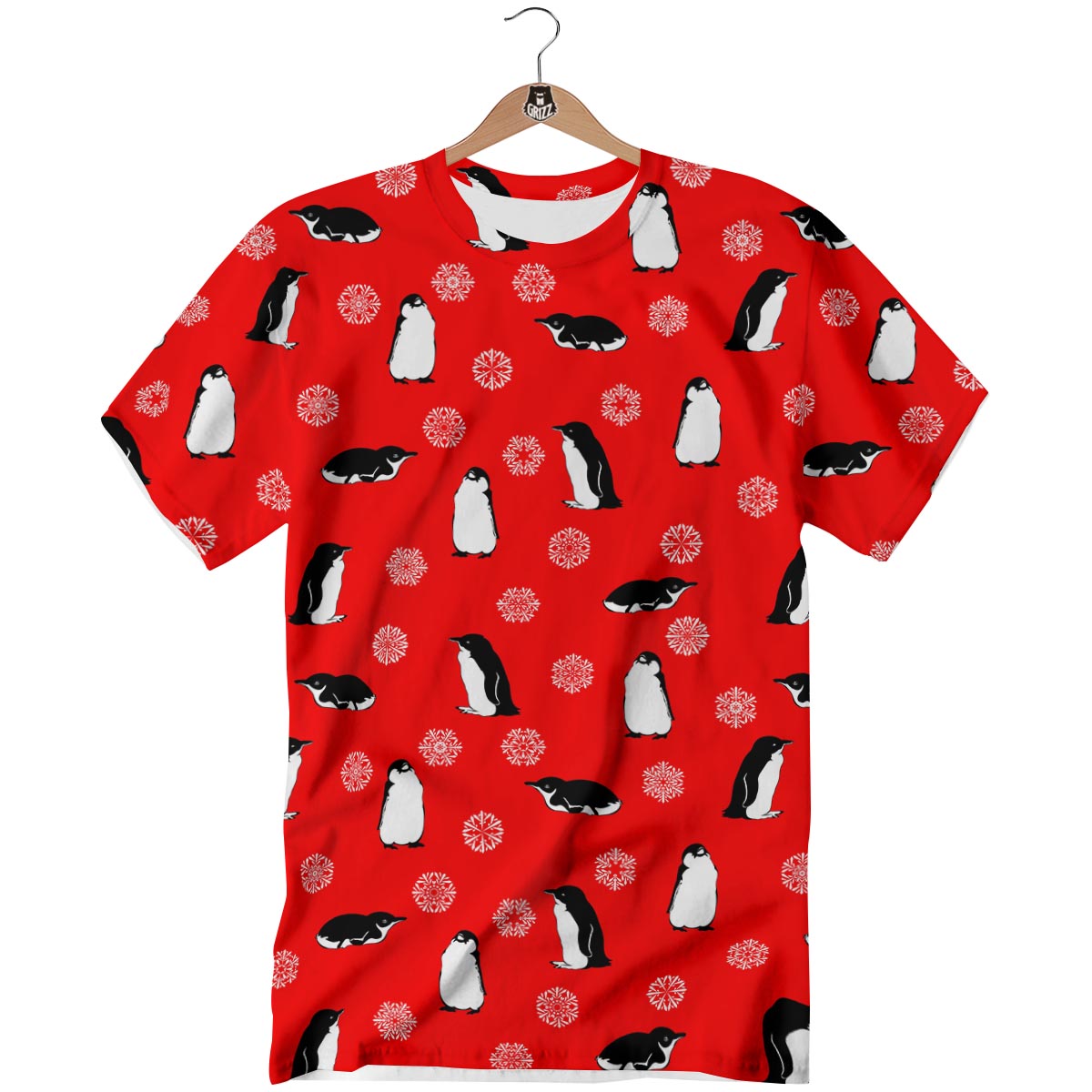 Penguin Red Snow Print Pattern T-Shirt-grizzshop