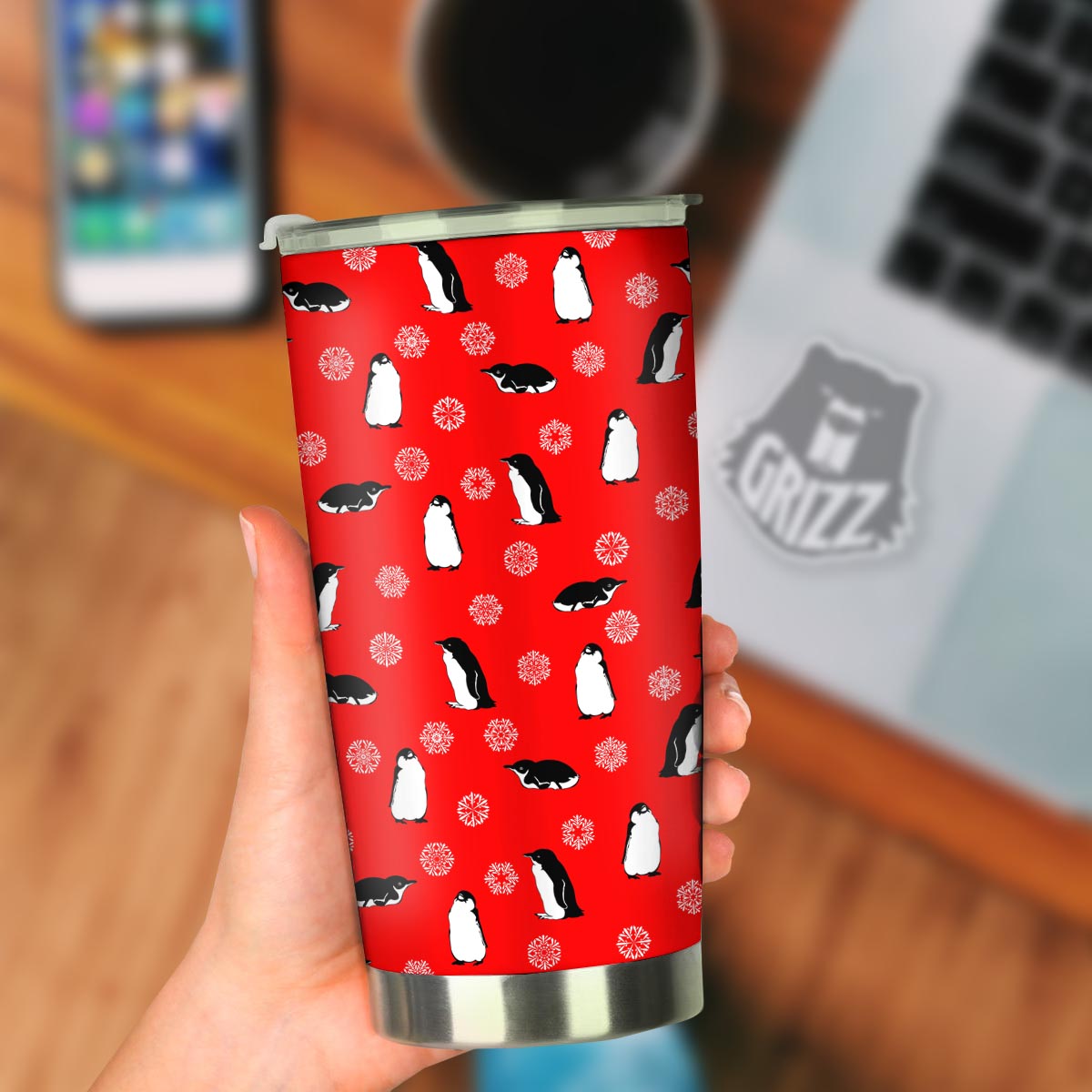 Penguin Red Snow Print Pattern Tumbler-grizzshop