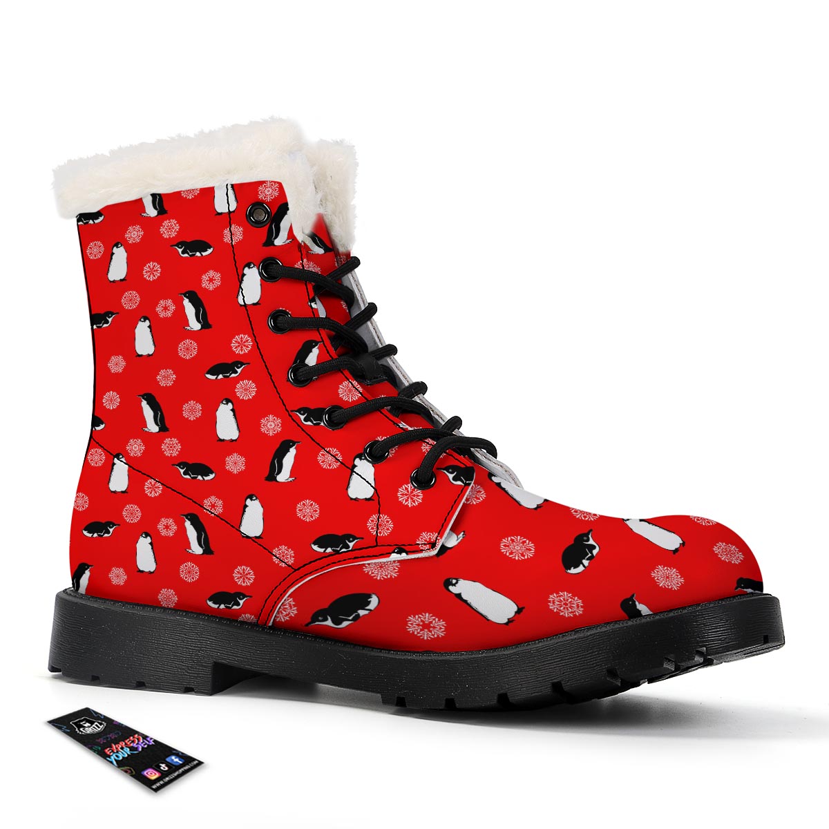 Penguin Red Snow Print Pattern Winter Boots-grizzshop