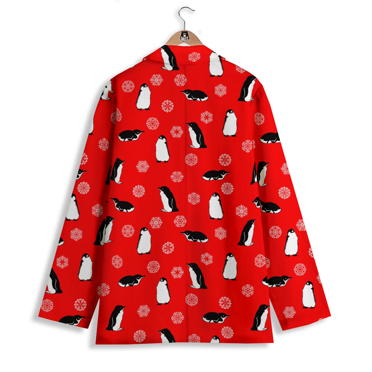 Penguin Red Snow Print Pattern Women's Blazer-grizzshop