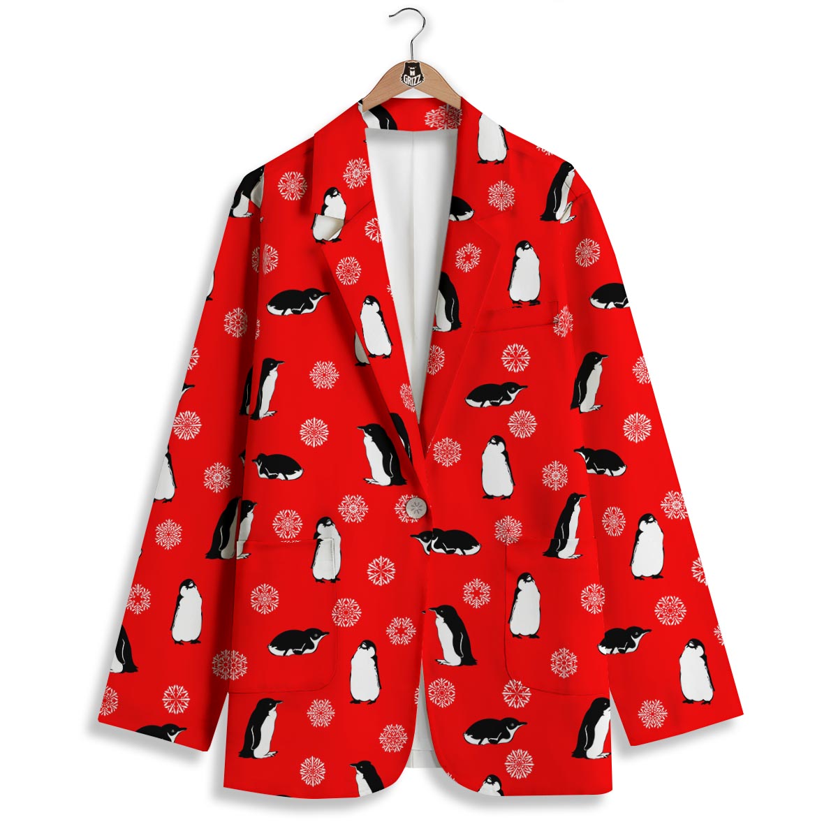 Penguin Red Snow Print Pattern Women's Blazer-grizzshop