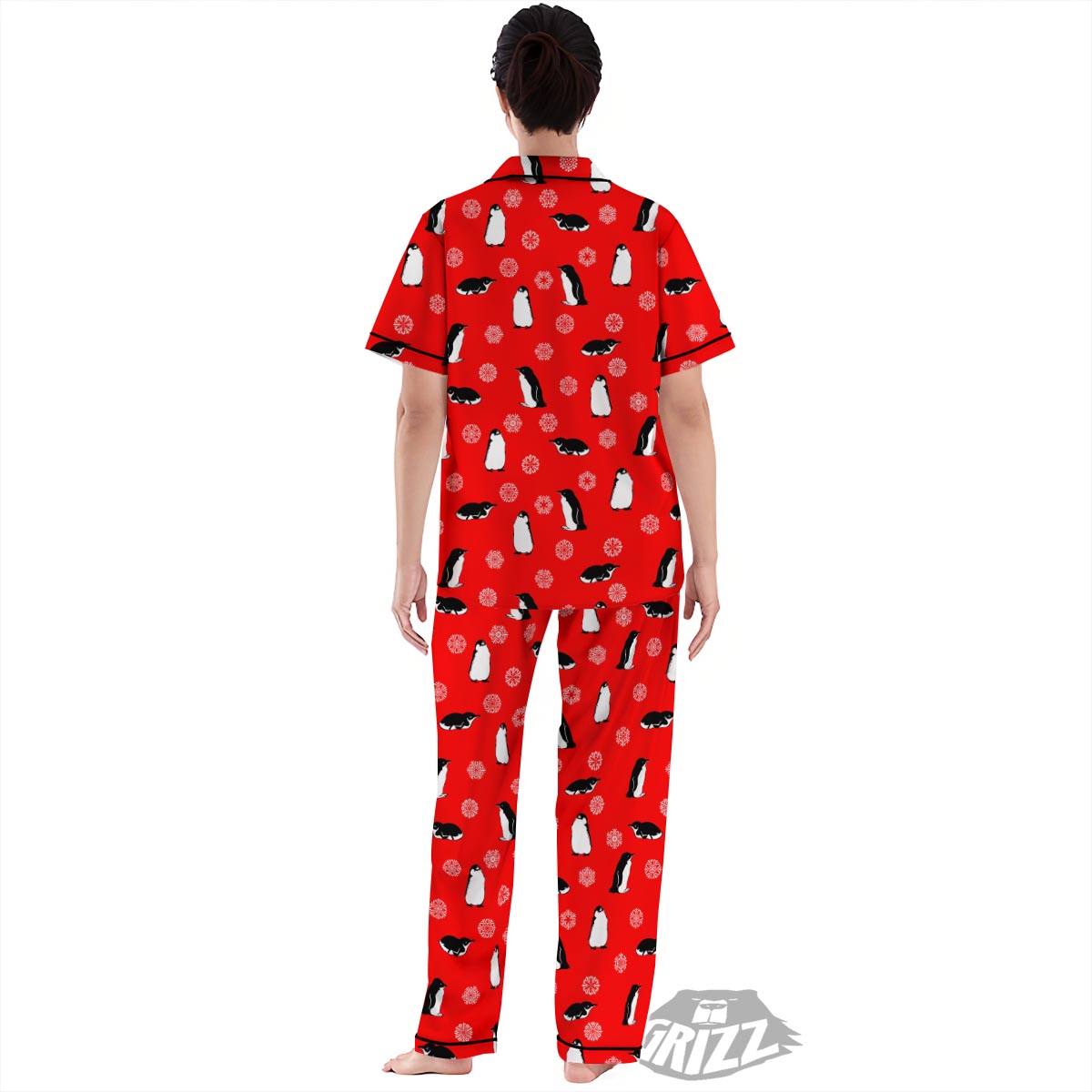 Penguin Red Snow Print Pattern Women's Pajamas Set-grizzshop