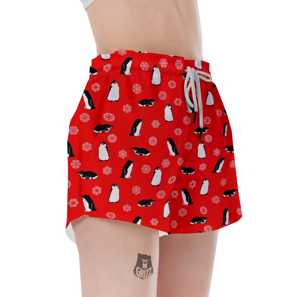 Penguin Red Snow Print Pattern Women's Shorts-grizzshop