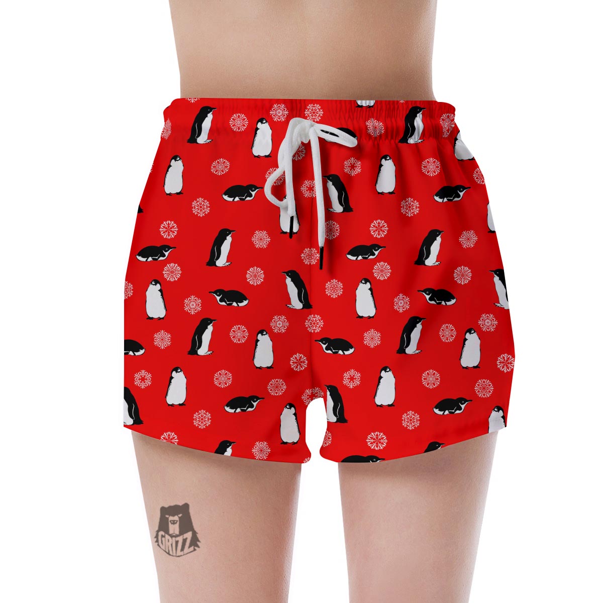 Penguin Red Snow Print Pattern Women's Shorts-grizzshop