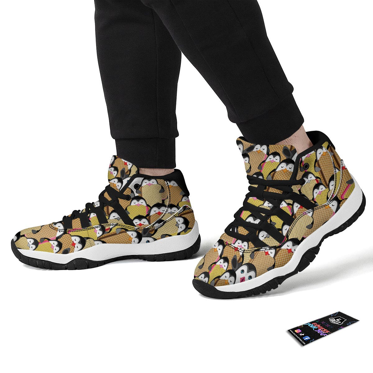 Penguin Waffle Pattern Print Black Bball Shoes-grizzshop