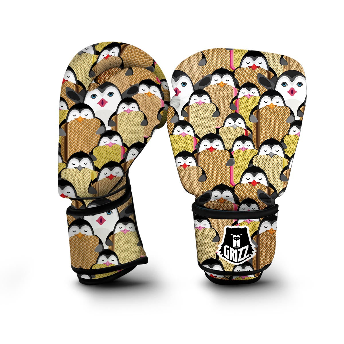 Penguin Waffle Pattern Print Boxing Gloves-grizzshop