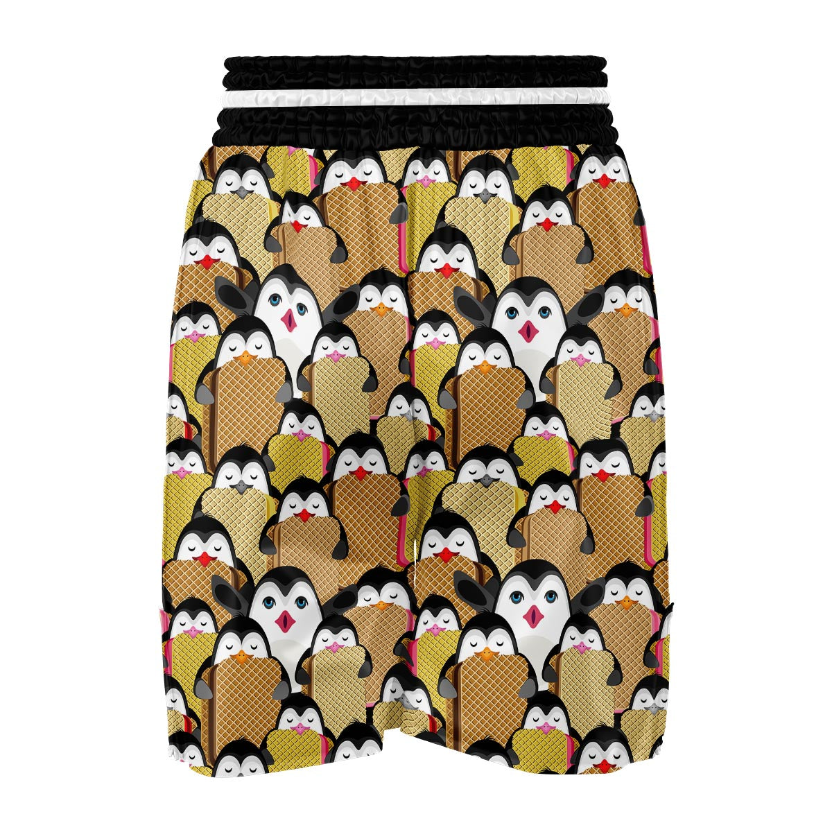 Penguin Waffle Pattern Print Boxing Shorts-grizzshop