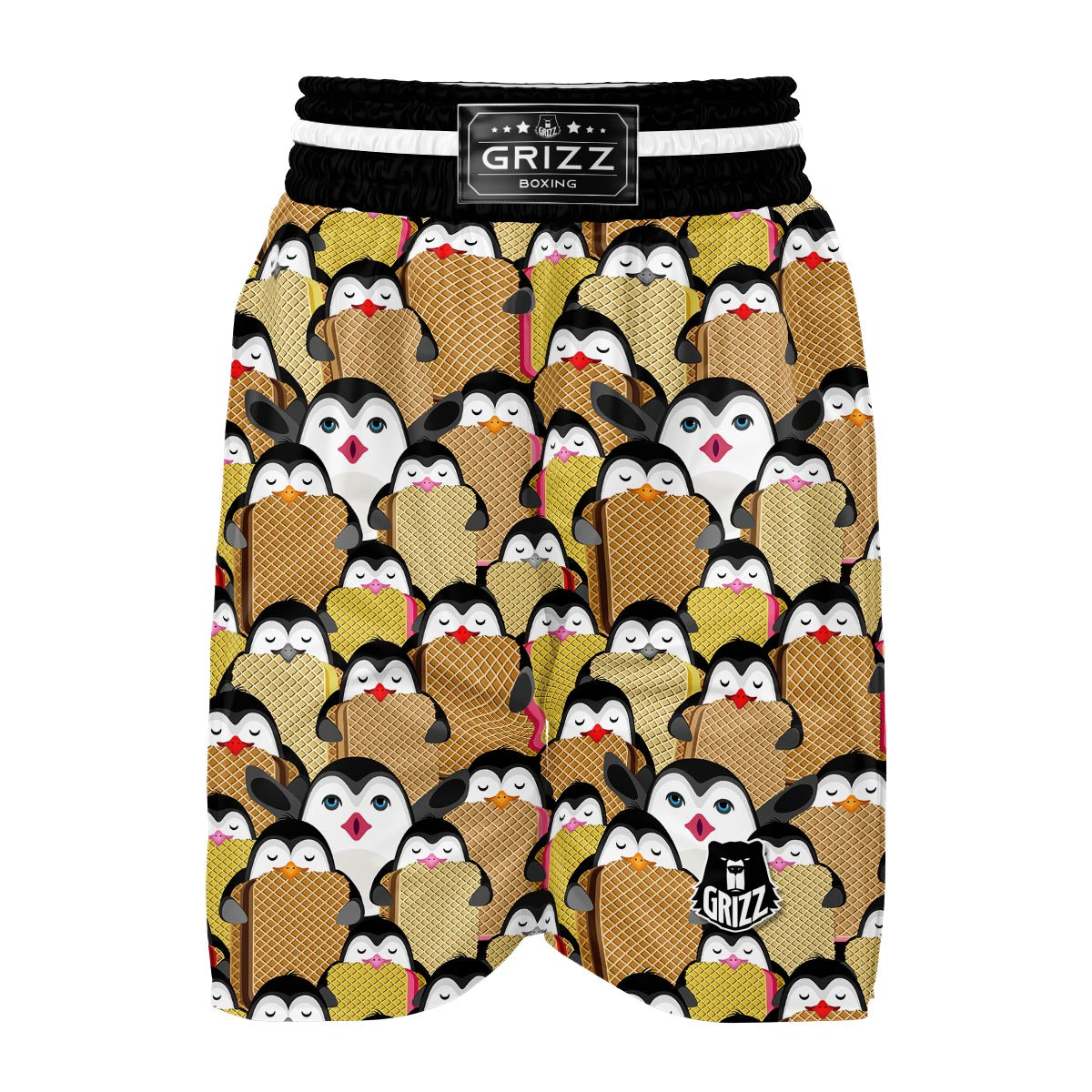 Penguin Waffle Pattern Print Boxing Shorts-grizzshop