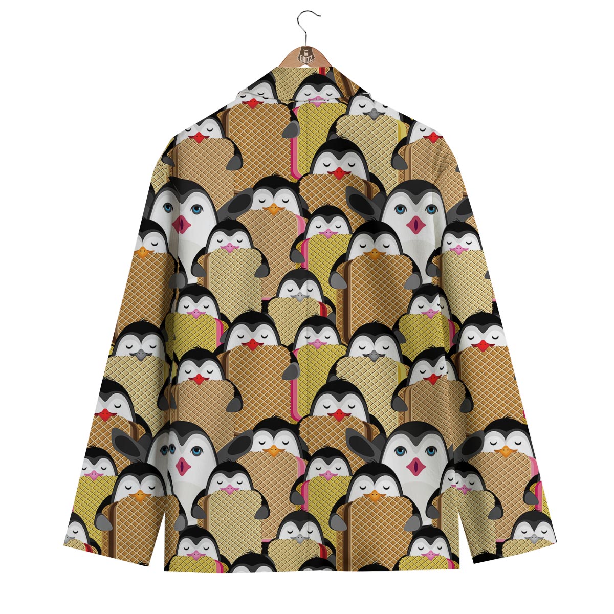 Penguin Waffle Pattern Print Men's Blazer-grizzshop