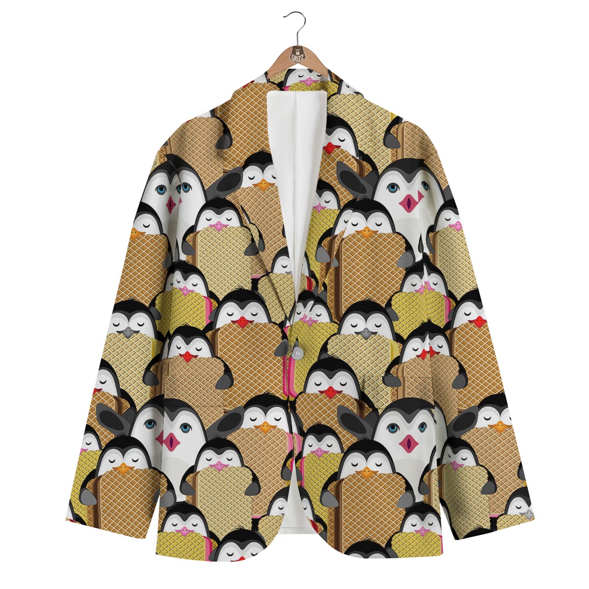 Penguin Waffle Pattern Print Men's Blazer-grizzshop