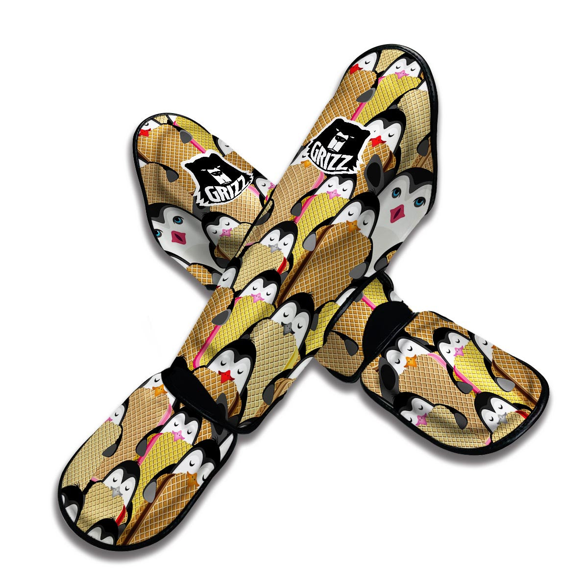 Penguin Waffle Pattern Print Muay Thai Shin Guards-grizzshop