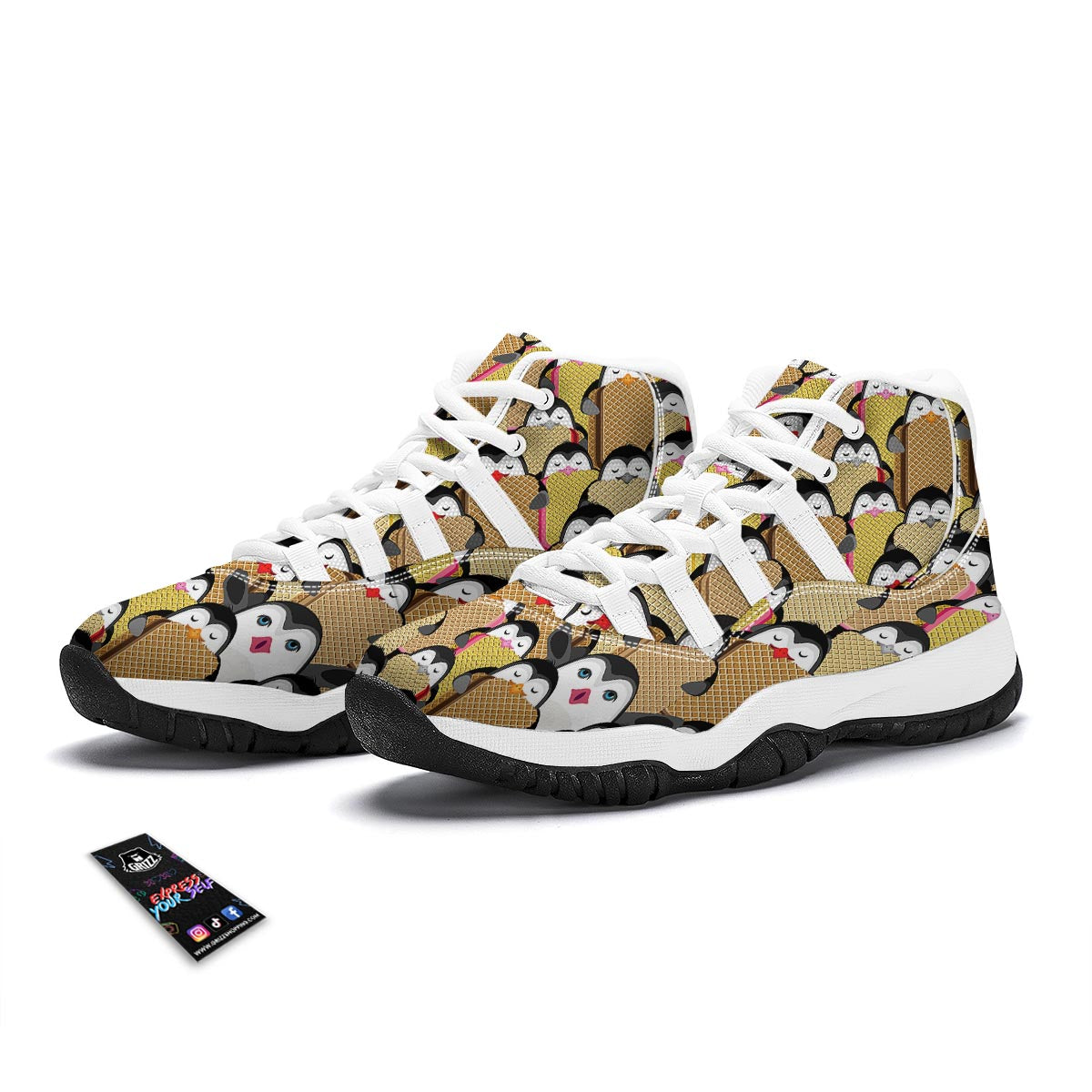 Penguin Waffle Pattern Print White Bball Shoes-grizzshop
