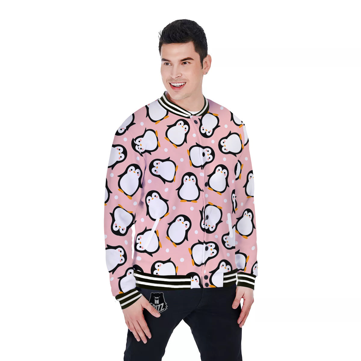 Penguin Xmas Print Pattern Baseball Jacket-grizzshop